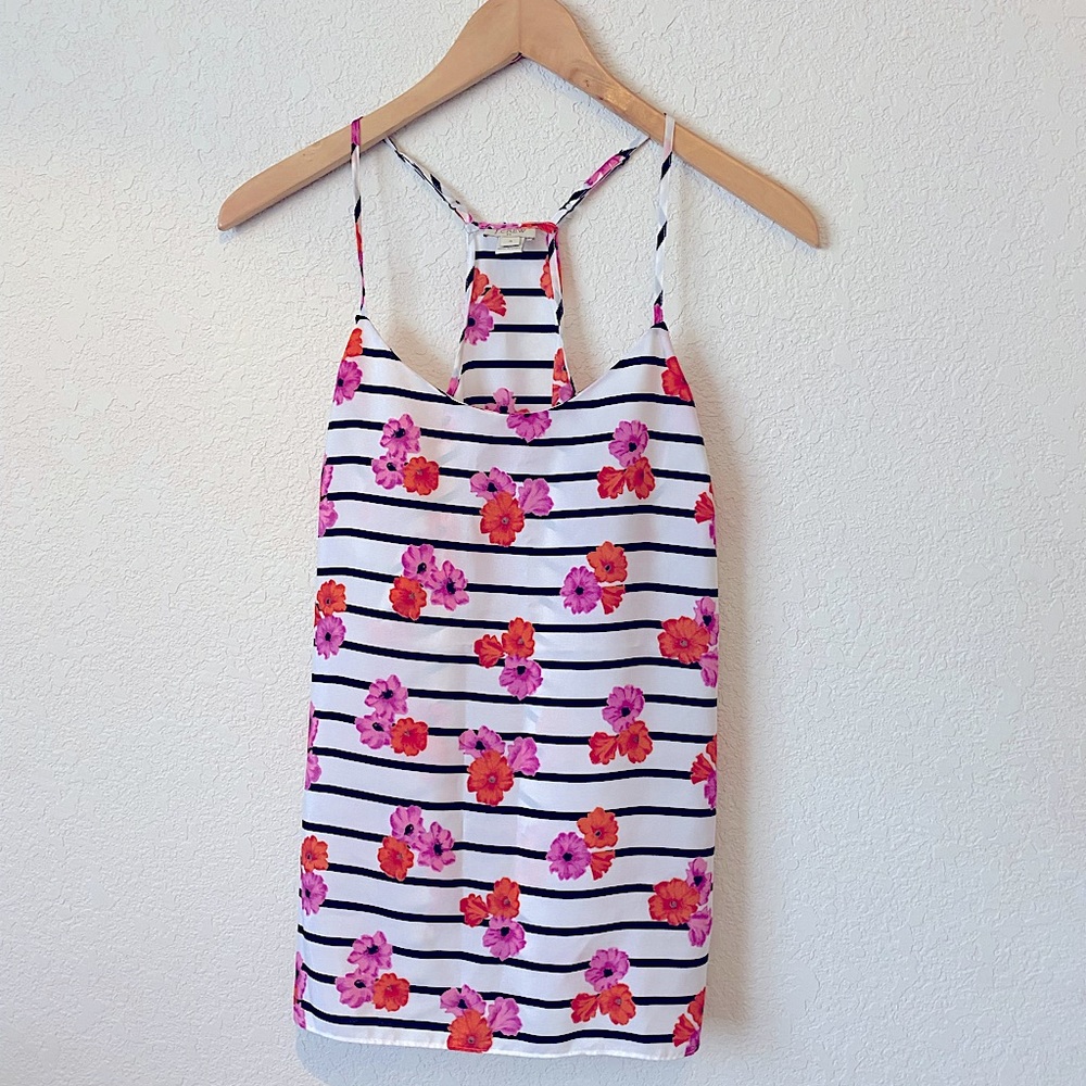 J crew razor back floral striped tank